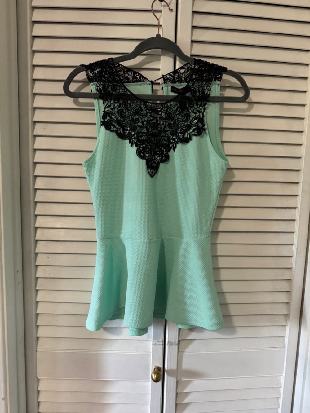 Material Girl Mint Peplum Tank with Black Lace Yoke